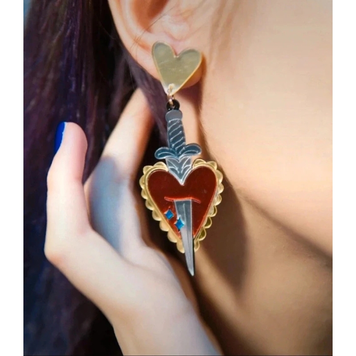 Pendientes largos rockabilly/pin-up/retro corazón "deadly love"