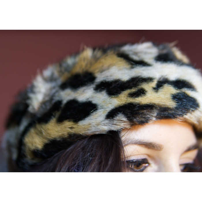 Turbante vintage "Made in Belgium" de leopardo, para el invierno.