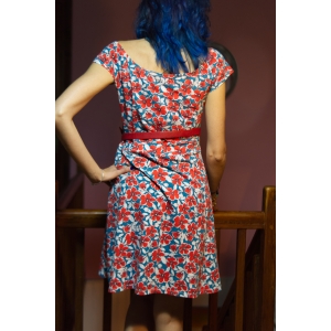 Vestido verano estampado, flores, azul y rojo, como nuevo. Estilo vintage