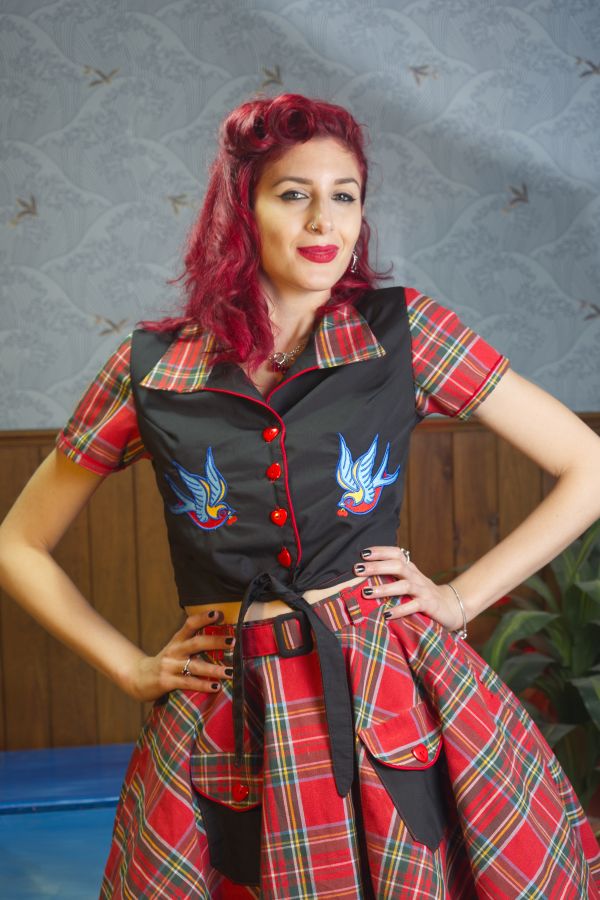 Camisa de manga corta Rockabilly, bordada "Sweet Swallow"
