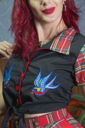 Camisa de manga corta Rockabilly, bordada "Sweet Swallow"