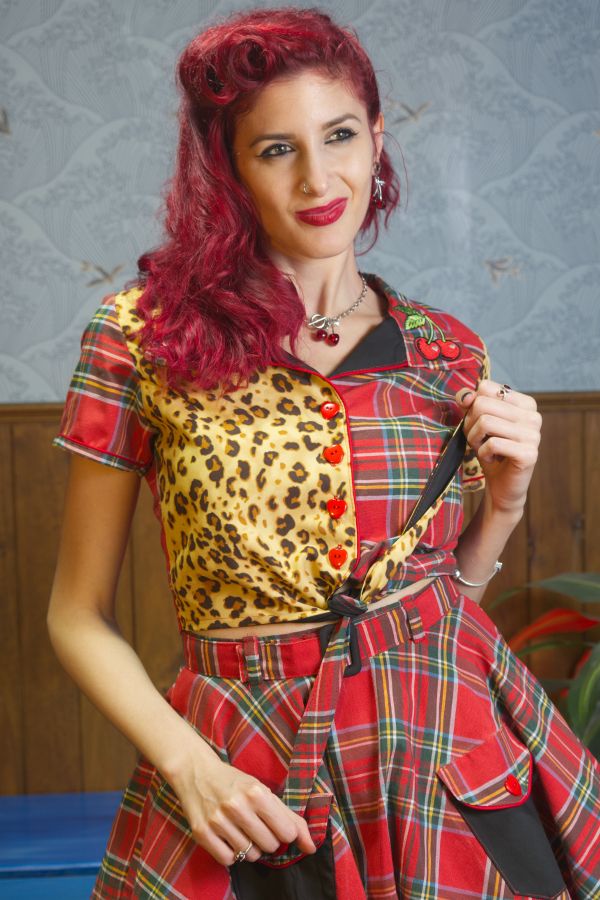 Camisas de manga corta Rockabilly de lazo, bordada "Sweet Chantaje"