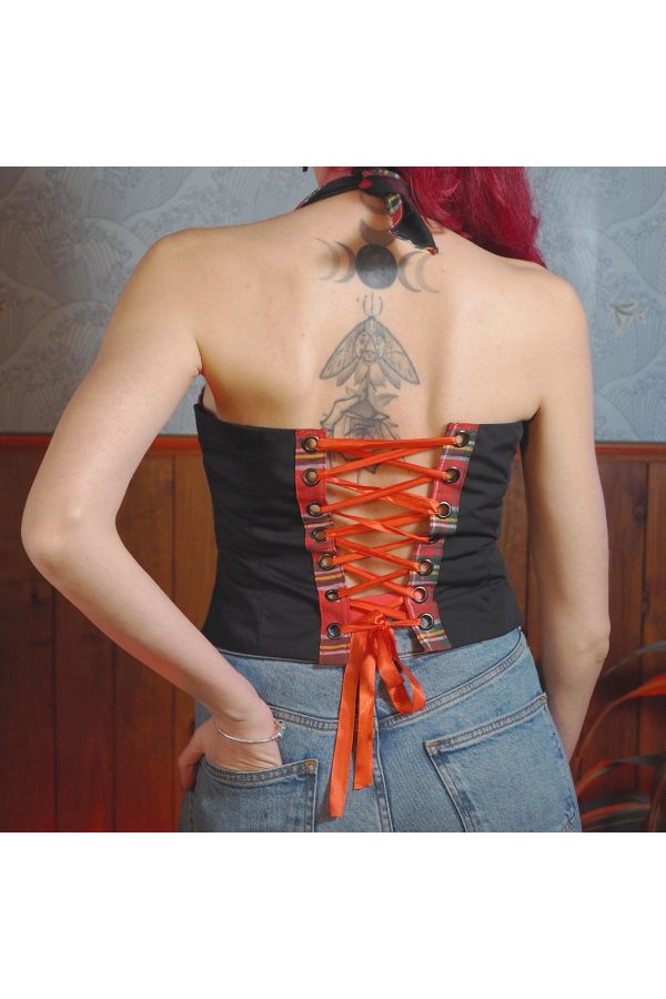 Top de tirantes Rockabilly con corset, bordado "Sweet Kiss Golondrina"