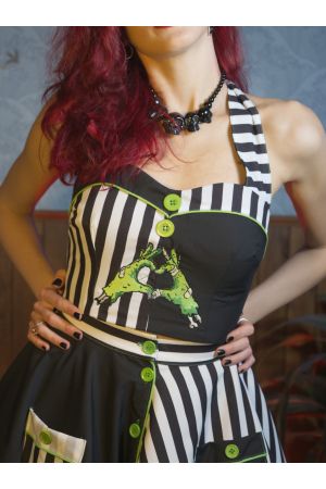 Top de tirantes Psychobilly con corset, bordado “Creepy Love"