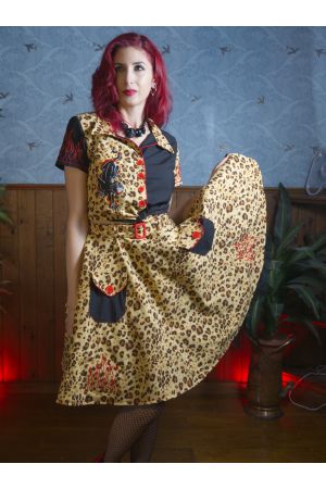 Falda de leopardo de rueda y acampanada Pin-up "Hang On Leopard"