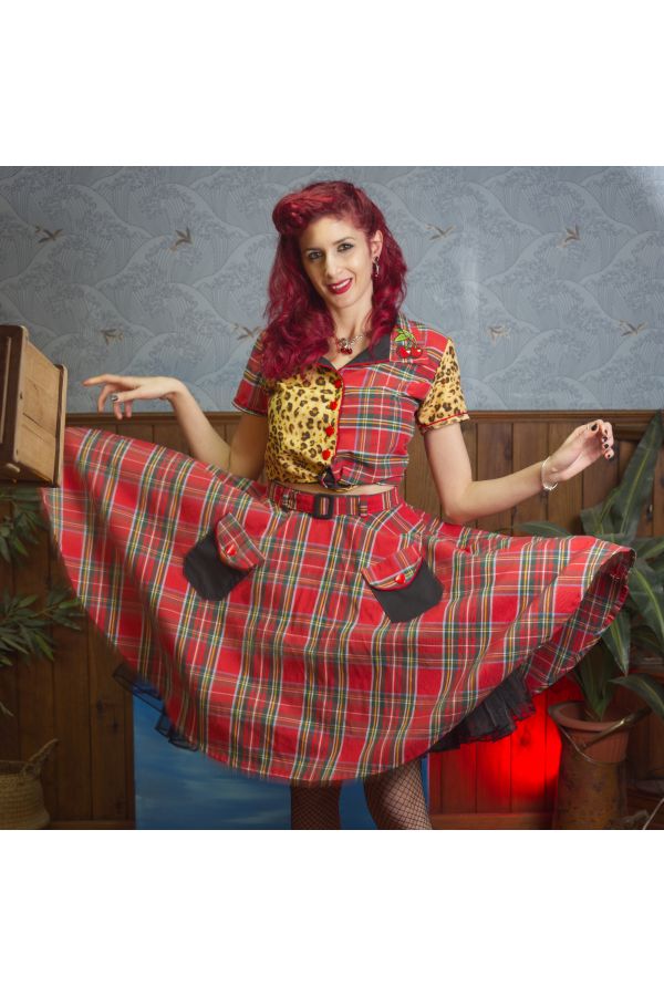 Falda de tartán de rueda y acampanada Pin-up "Duff Punk"