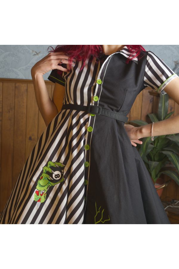 Vestido camisero PsychoBilly bordado Zombie "Half Alive"