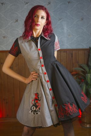 Vestido camisero Rockabilly bordado Demonio "Lucky Devil"