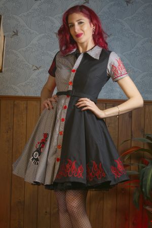 Vestido camisero Rockabilly bordado Demonio "Lucky Devil"