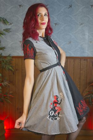 Vestido camisero Rockabilly bordado Demonio "Lucky Devil"