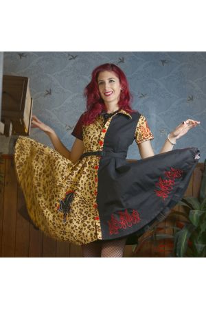 Vestido camisero Rockabilly bordado leopardo "Fire Panther"