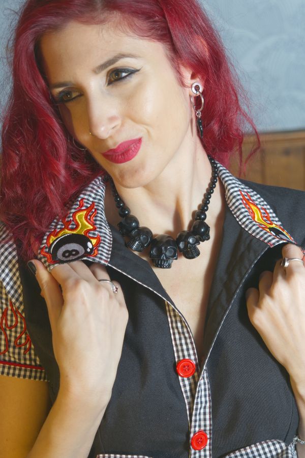 Vestido camisero Rockabilly bordado con lazo "Fire in the ball"