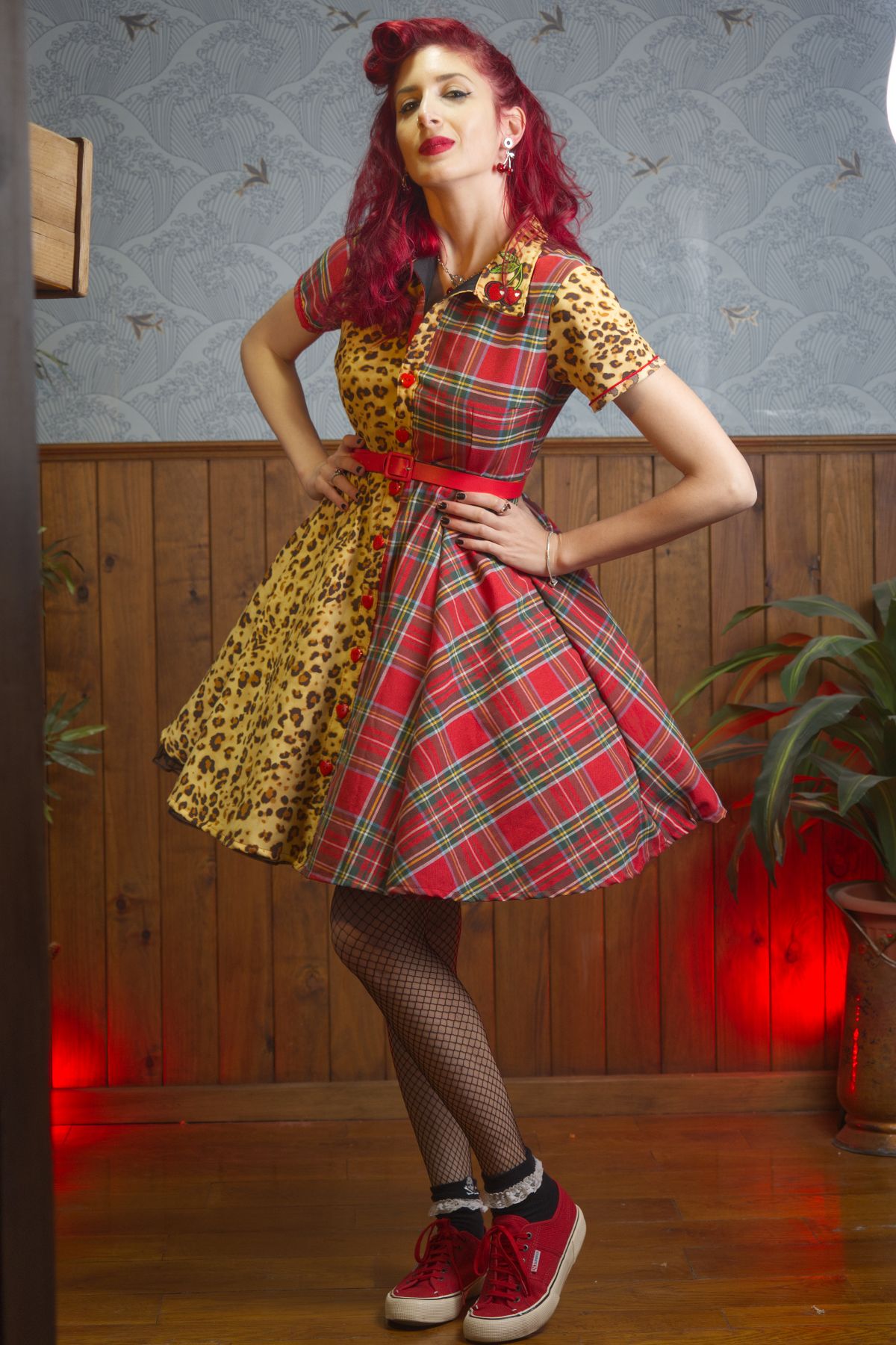 Vestido camisero Rockabilly leopardo bordado "Sweet Radical Mix"