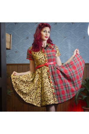 Vestido camisero Rockabilly leopardo bordado "Sweet Radical Mix"