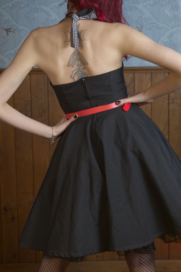 Vestido halter Rockabilly Hot Rod negro/vichy "Go Far with no Fog"
