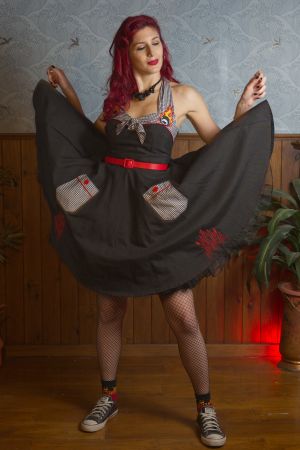 Vestido halter Rockabilly Hot Rod negro/vichy "Go Far with no Fog"