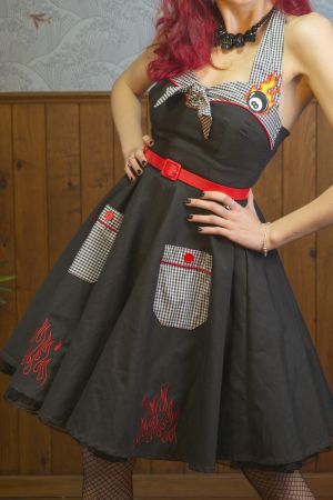 Vestido halter Rockabilly Hot Rod negro/vichy "Go Far with no Fog"