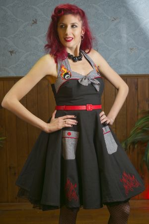 Vestido halter Rockabilly Hot Rod negro/vichy "Go Far with no Fog"