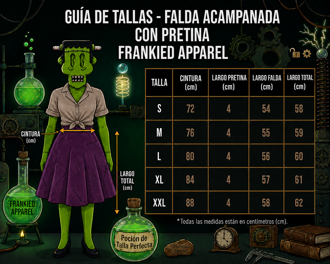 guía tallas faldas rueda acampanadas rockabilly