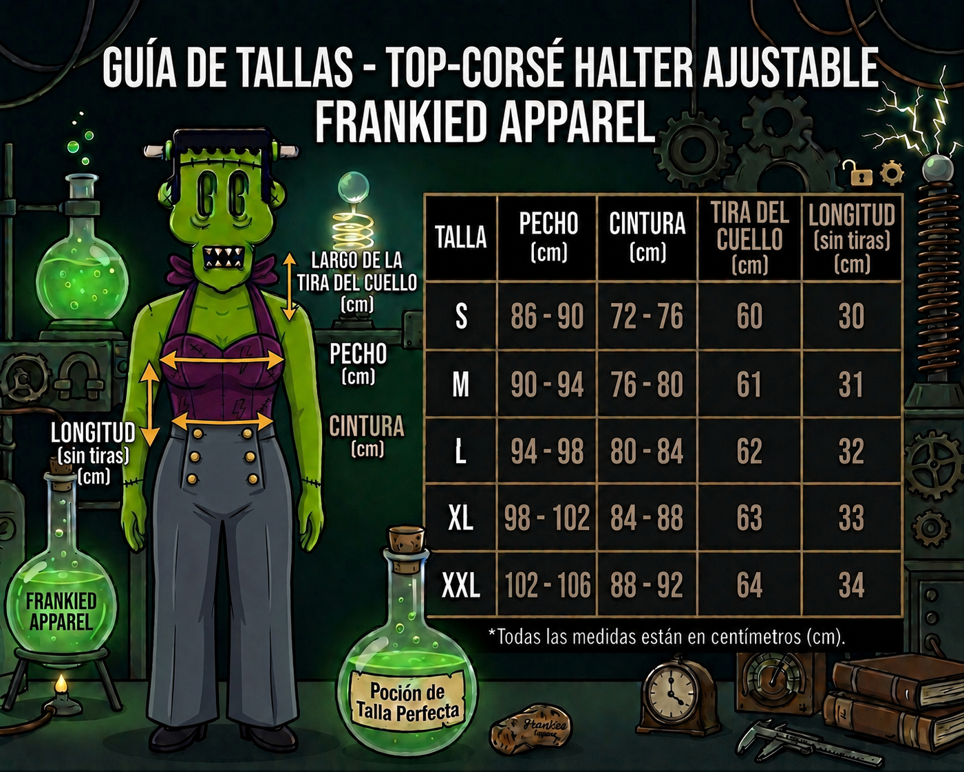 guía tallas top halter corset