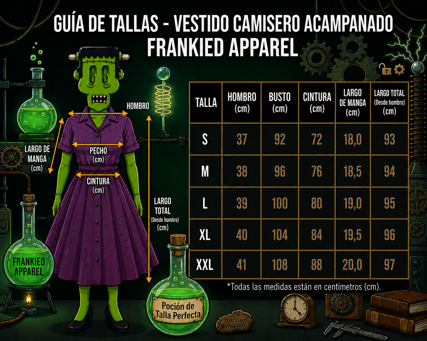 guía tallas vestidos camiseros rockabilly